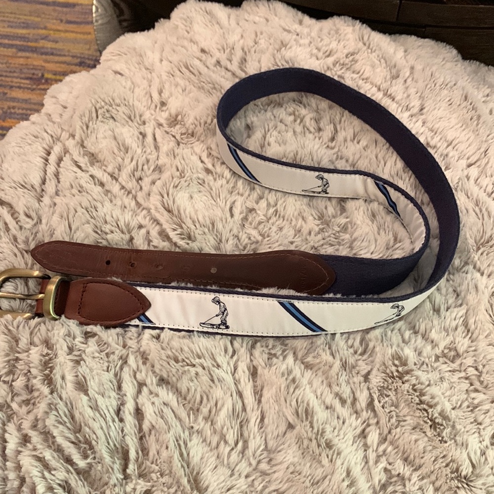 Pinehurst - Men's golf White & Navy Canvas Leather-Trim Belt